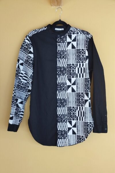 Chemise homme wax kenté noir et blanc