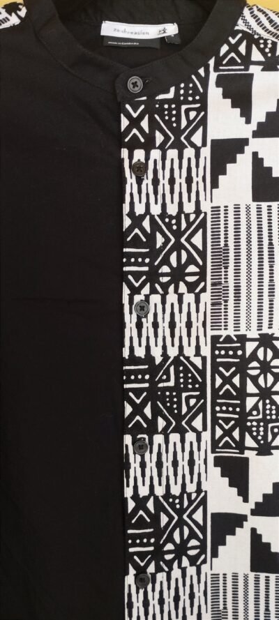 Chemise homme wax kenté noir et blanc – Image 2